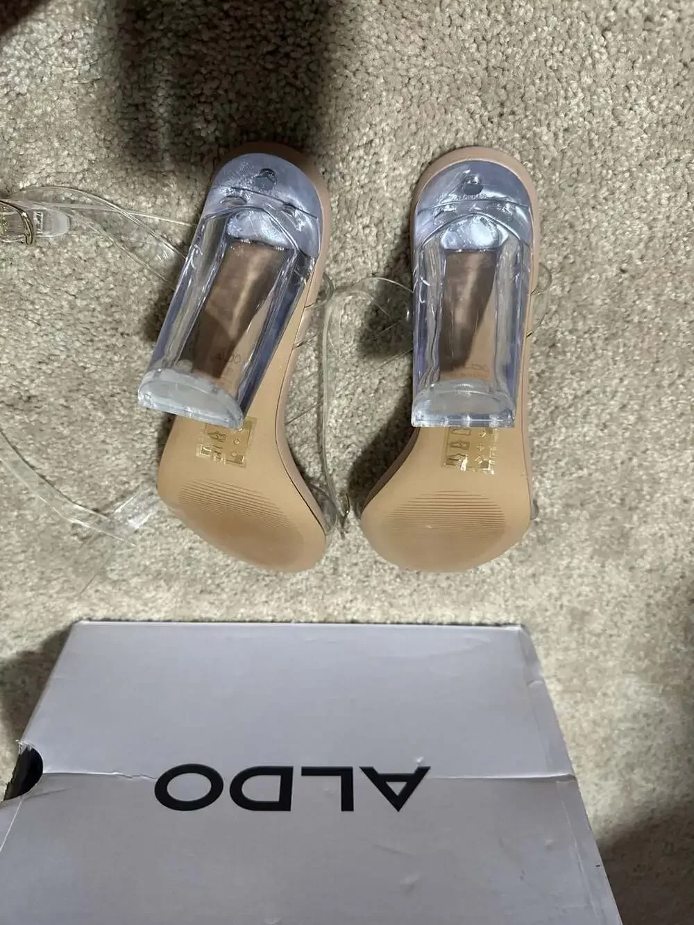 ALDO Acantha Women's Clear Strappy Block Heel Sandals in Tan - Picture 4 of 4